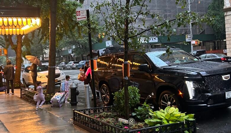 Ride in Style airport car service waiting on a rainy evening in New York City